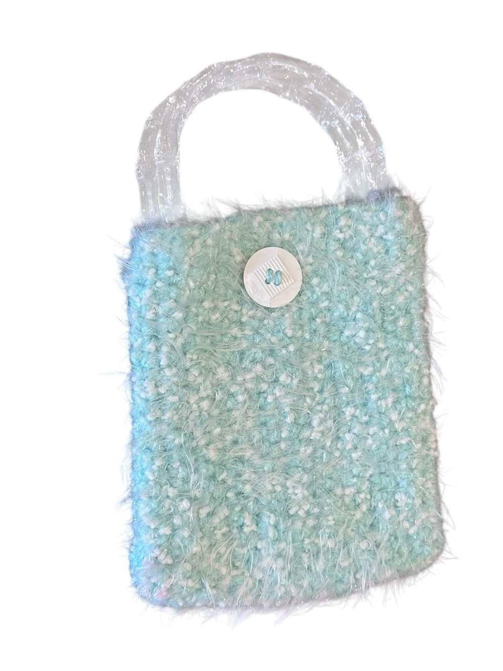 Y2K Fuzzy Aqua Green Handbag Small Tote Bag NWOT